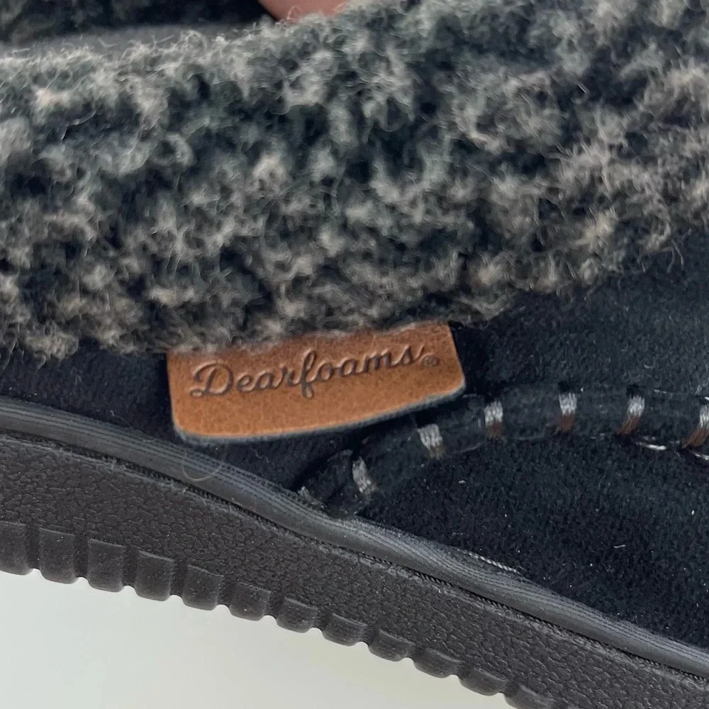 DearFoams Slippers Size Small Black Marshall Microsuede Clog Memory Foam NWT